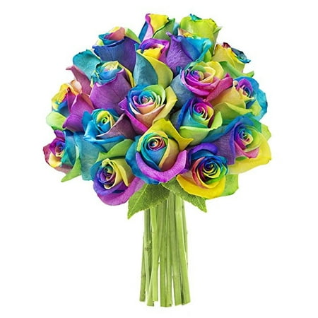 KaBloom: Bouquet of 18 Rainbow Roses - Fresh Flowers for Delivery