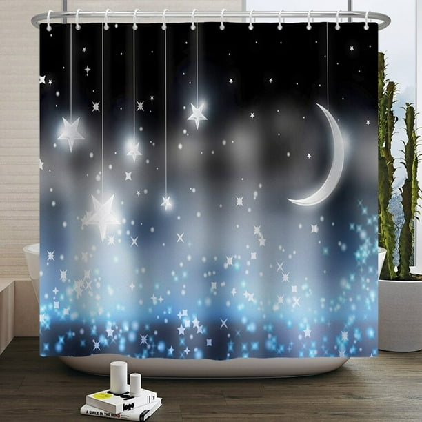 Full Moon Shower Curtain Bathroom Curtain Fabric Star Sky Dreamy Night