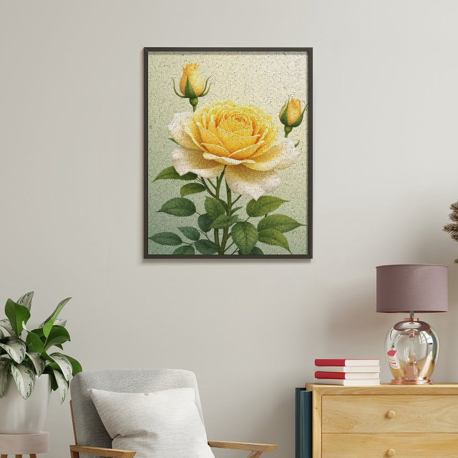 Paint By Numbers Kit for Adults Beginner - DIY Yellow Rose Blooms With Buds Canvas Painting Kits for Adults, Frameless Paint By Number for Adults for Home Wall Decor 16x20 Inch