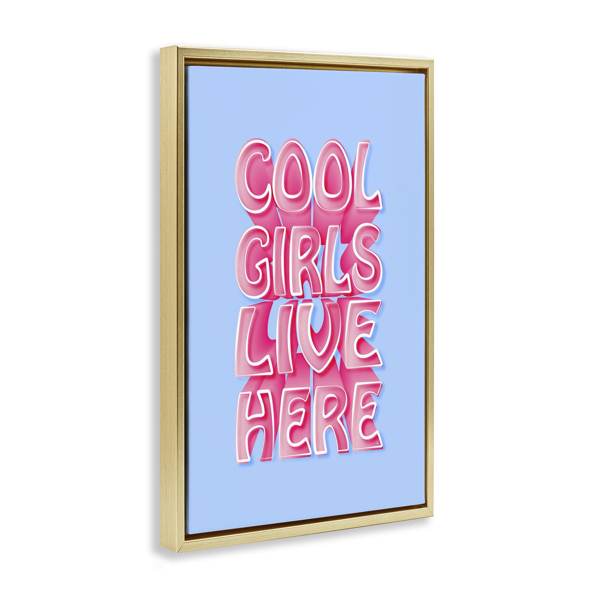 Stupell Industries Cool Girls Live Here Text & Numbers Painting Gold Floater Framed Canvas Art Print Wall Art, 17 x 25