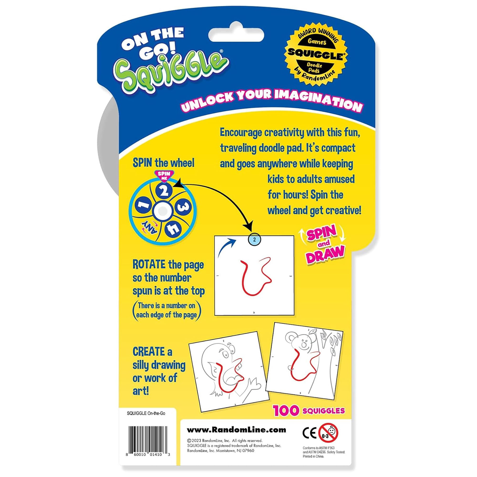 RandomLine of Creative Things: Squiggle On-The-Go Doodle Pad - Spin & Draw, Create A Silly Work Of Art, Travel Activity, 100 Page Sketchbook, Kids 4+