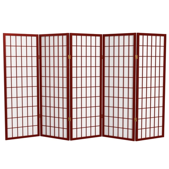 4 ft. Tall Window Pane Shoji Screen - Rosewood - 5 Panels