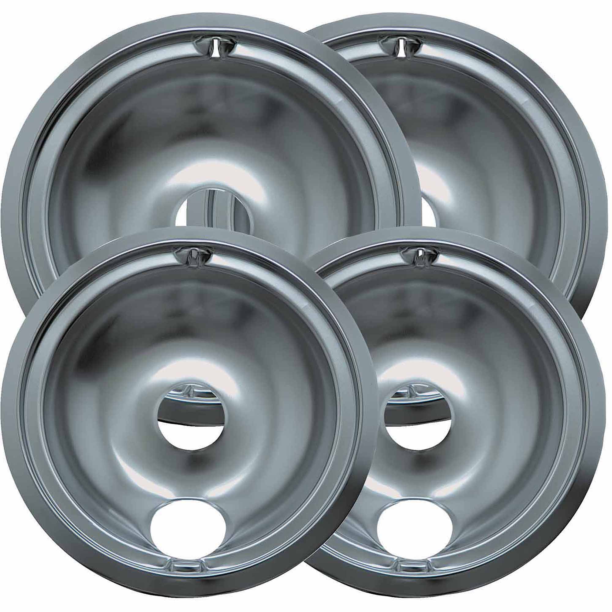 4 GE Hotpoint Chrome Stove Drip Pans Electric Burner Covers Top Replacement Set 