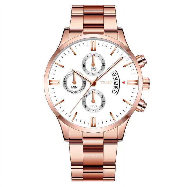 Relojes de hombre con calendario de seis agujas y tres ojos de moda empresarial, correa de acero para hombre.