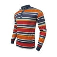 thumbnail image 3 of WTOBBY Men's Fashion Casual Long Sleeve Shirt with Striped V-Neck Design, Colorful Blouse Style Top for Versatile and Layered Outfits,Red XL, 3 of 7