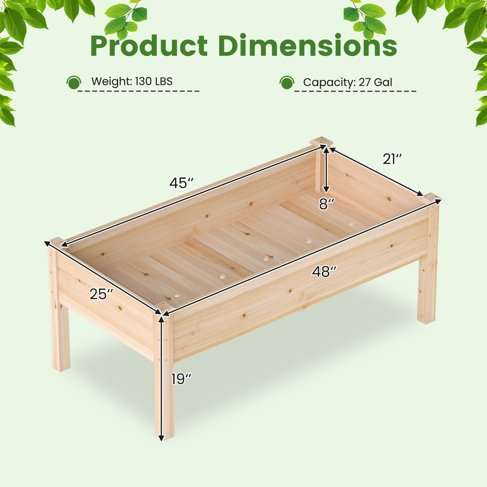 Gymax 48'' x 24'' x 19'' Wooden Raised Garden Bed w/Legs for Vegetables Flowers Herbs