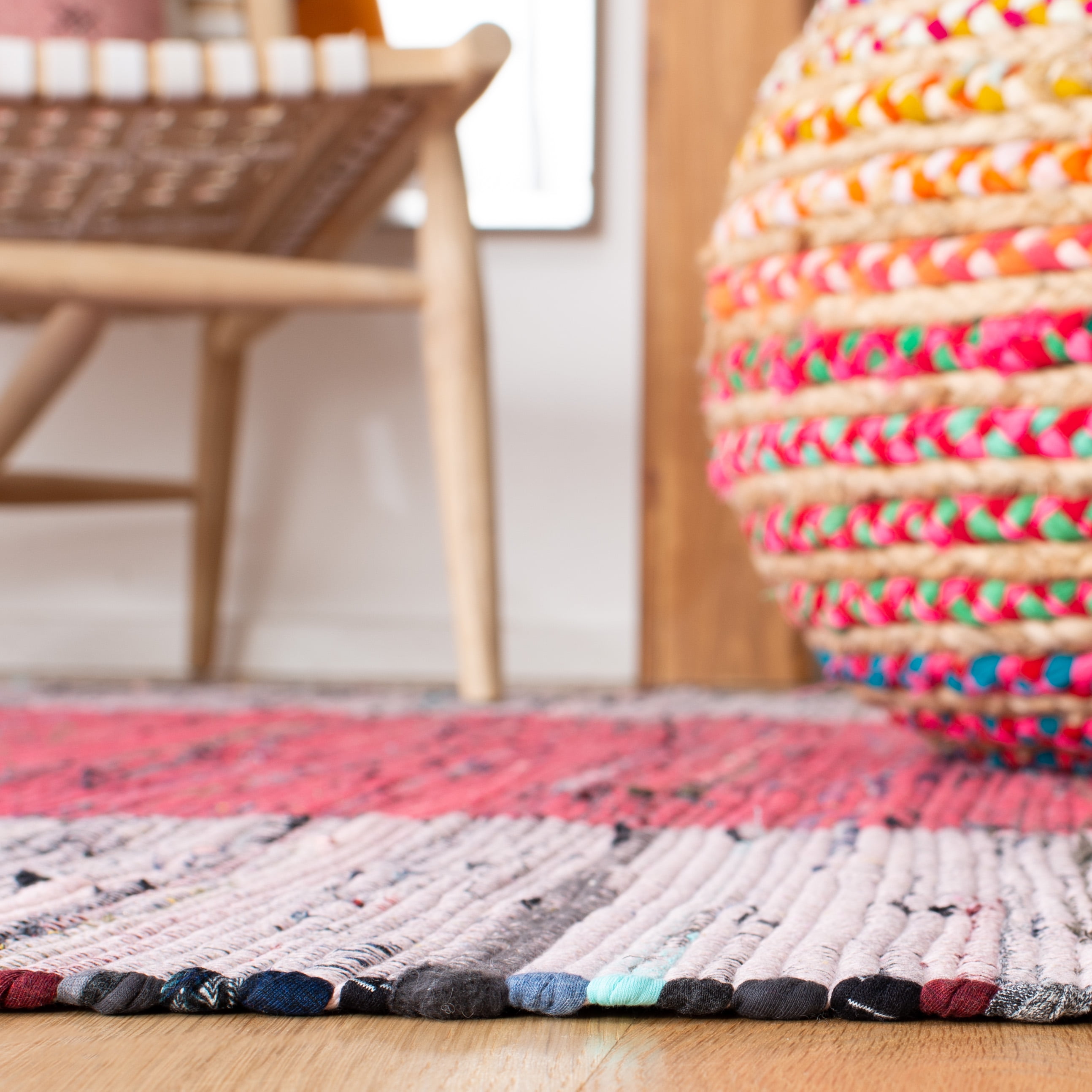 SAFAVIEH Rag Romeo Striped Fringe Cotton Area Rug, Red/Grey, 9' x 12'