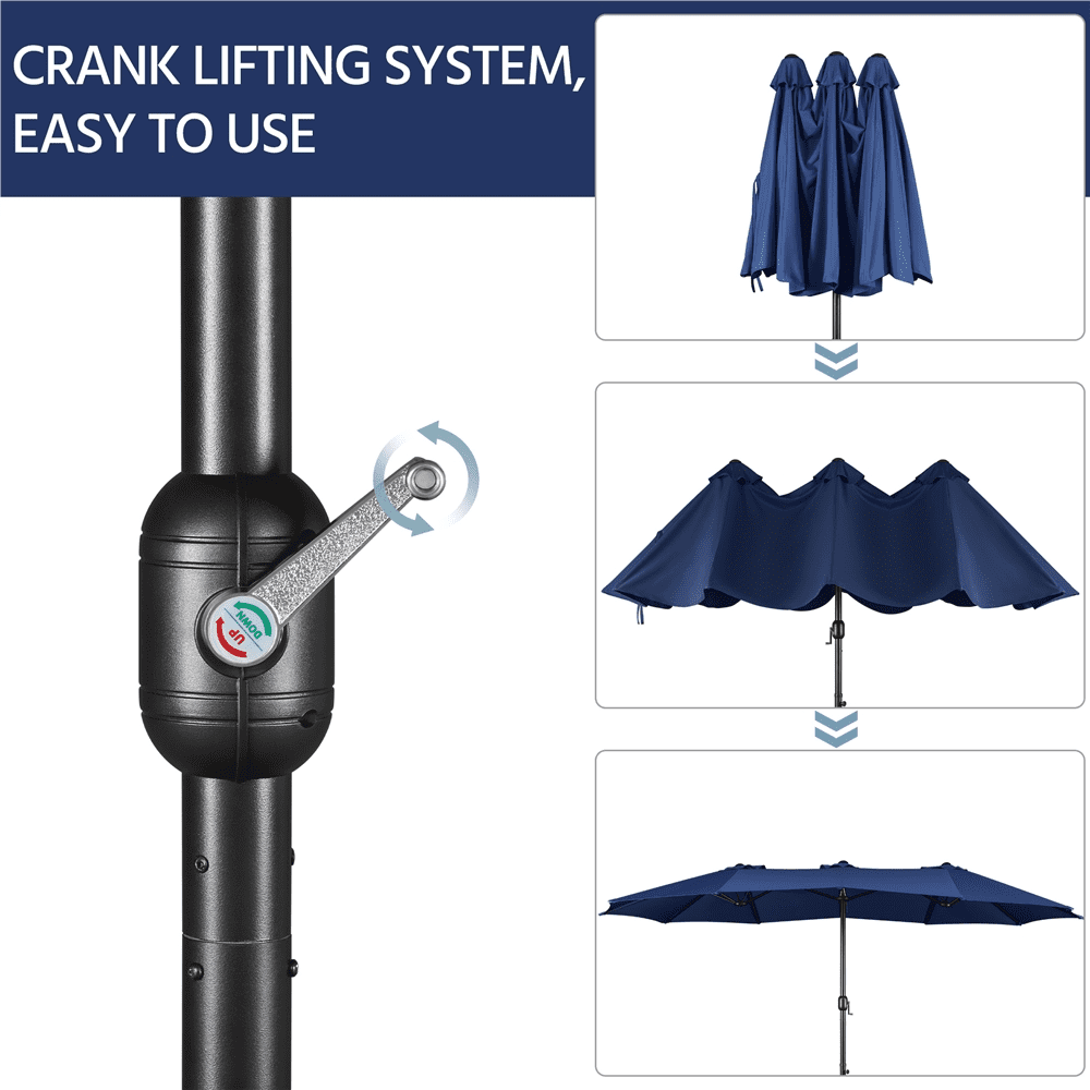 Renwick 15 FT Twin Patio Parasol with Crank Lift, Navy Blue