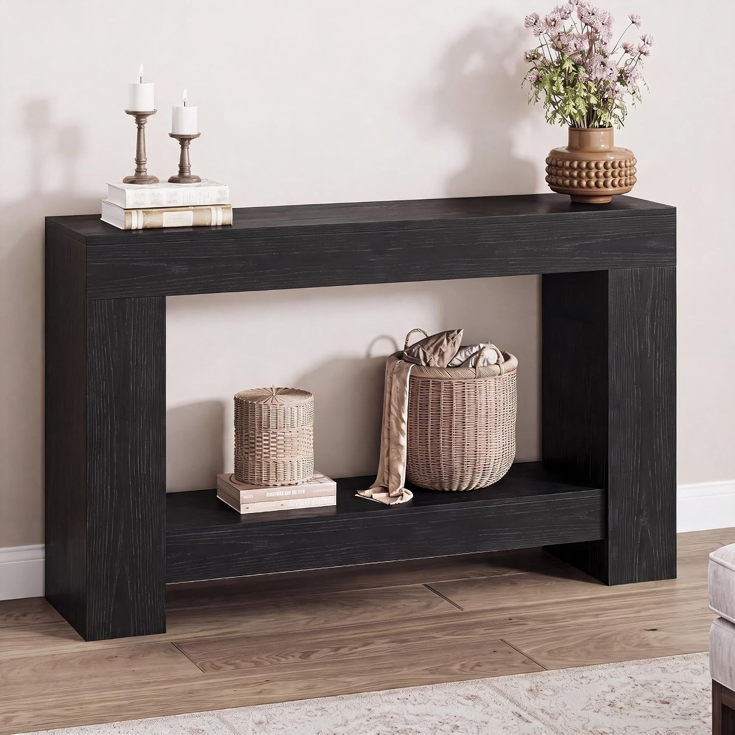 Farmhouse Console Table 2 Tier Storage Wood Sofa Entry Table For Entryway Hallway Living Room Entrance