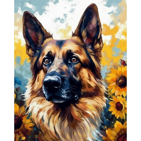 Paint by Number for Adult -german shepherd and colorful sunflower (6) , DIY Acrylic Paint by Numbers for Adults Beginner Oil Painting by Number on Canvas for Home Wall Decor 16x20inch-