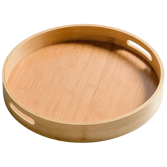 13.8 Inch Round Wooden Tray with Handles, Natural Wood Serving Tray for Coffee Table, Breakfast in Bed, Entertaining, Drinks, Snacks, Farmhouse Decor