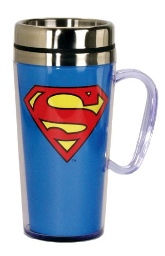16-Ounces Silver Buffalo SP0187G DC Comics Superman Uniform Glitter Plastic Travel Mug