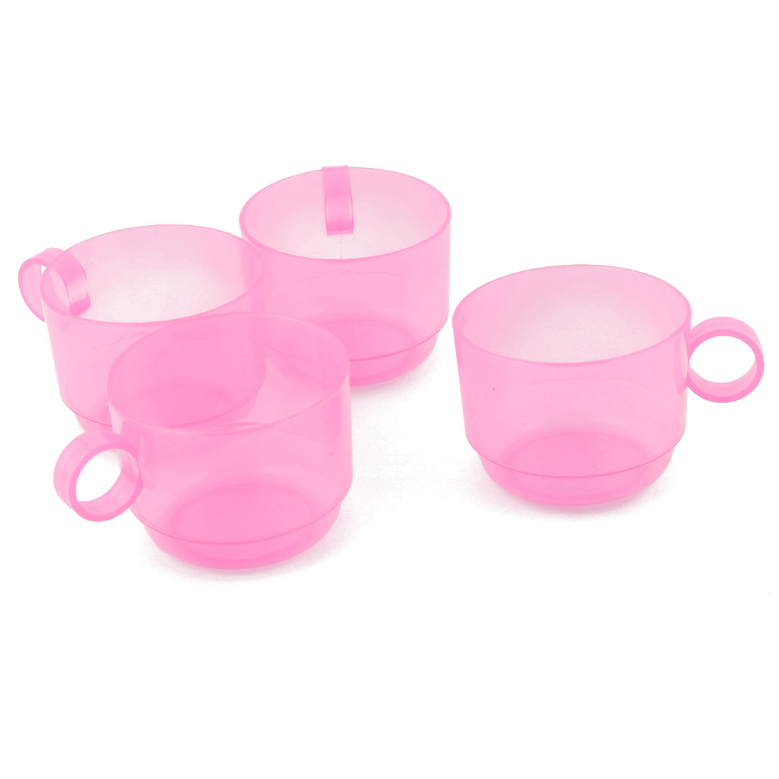 Home Plastic Circle Handle Water Milk Coffee Storage Drinking Cup Mug Pink 4pcs