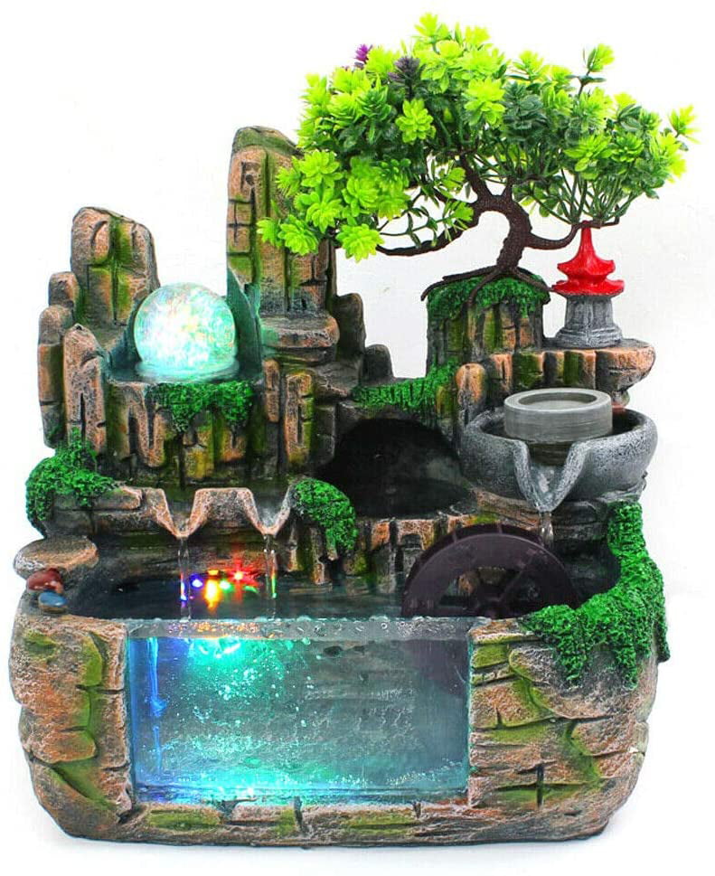 Resin Waterfall Fountain Gift Table Zen Meditation Simulation Home Desktop Decor 
