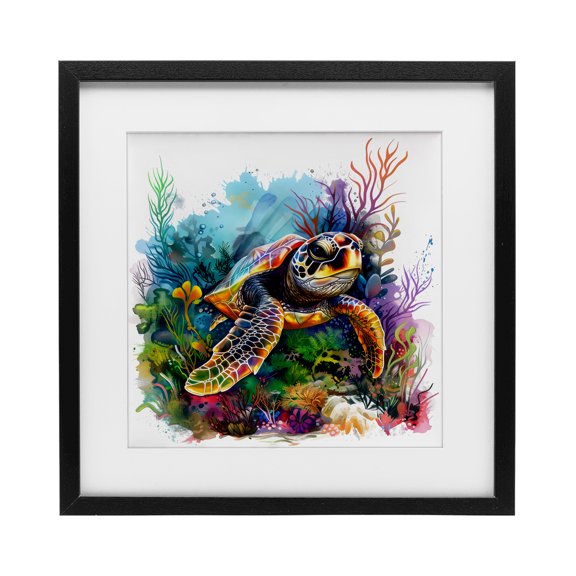 Stupell Industries Eclectic Sea Turtle & Vivid Coral Reef Black Framed Print Under Glass, 13 x 13, by LSR Design Studio