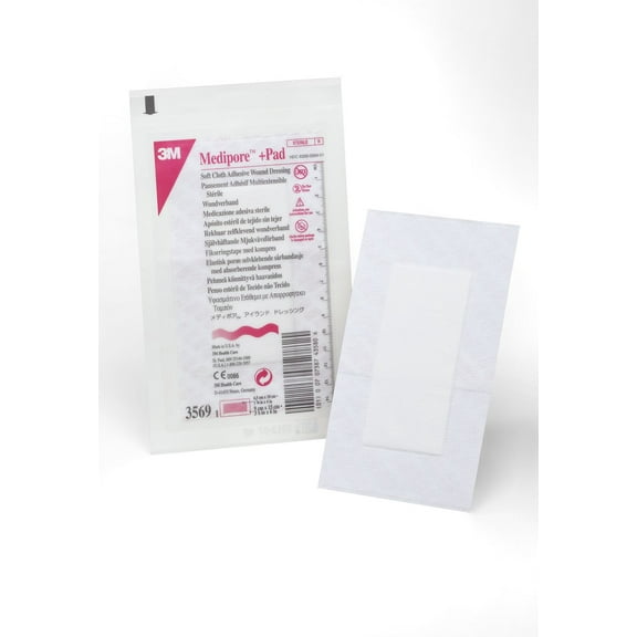Medipore Adhesive Dressing 3-1/2 X 6 Inch Soft Cloth Rectangle White Sterile, 3569 - EACH