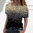 thumbnail image 2 of Outfmvch T-Shirts pour Femmes T-Shirt Décontracté Manches Courtes Col à Revers Imprimé Paillettes Ample Rond Hauts Multicolores, 2 of 6