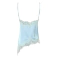 thumbnail image 4 of COMVALUE Womens Summer Satin Lace Cami Tops Sexy V Neck Asymmetrical Backless Camisole Spaghetti Strap Silky Blue for Size M, 4 of 9
