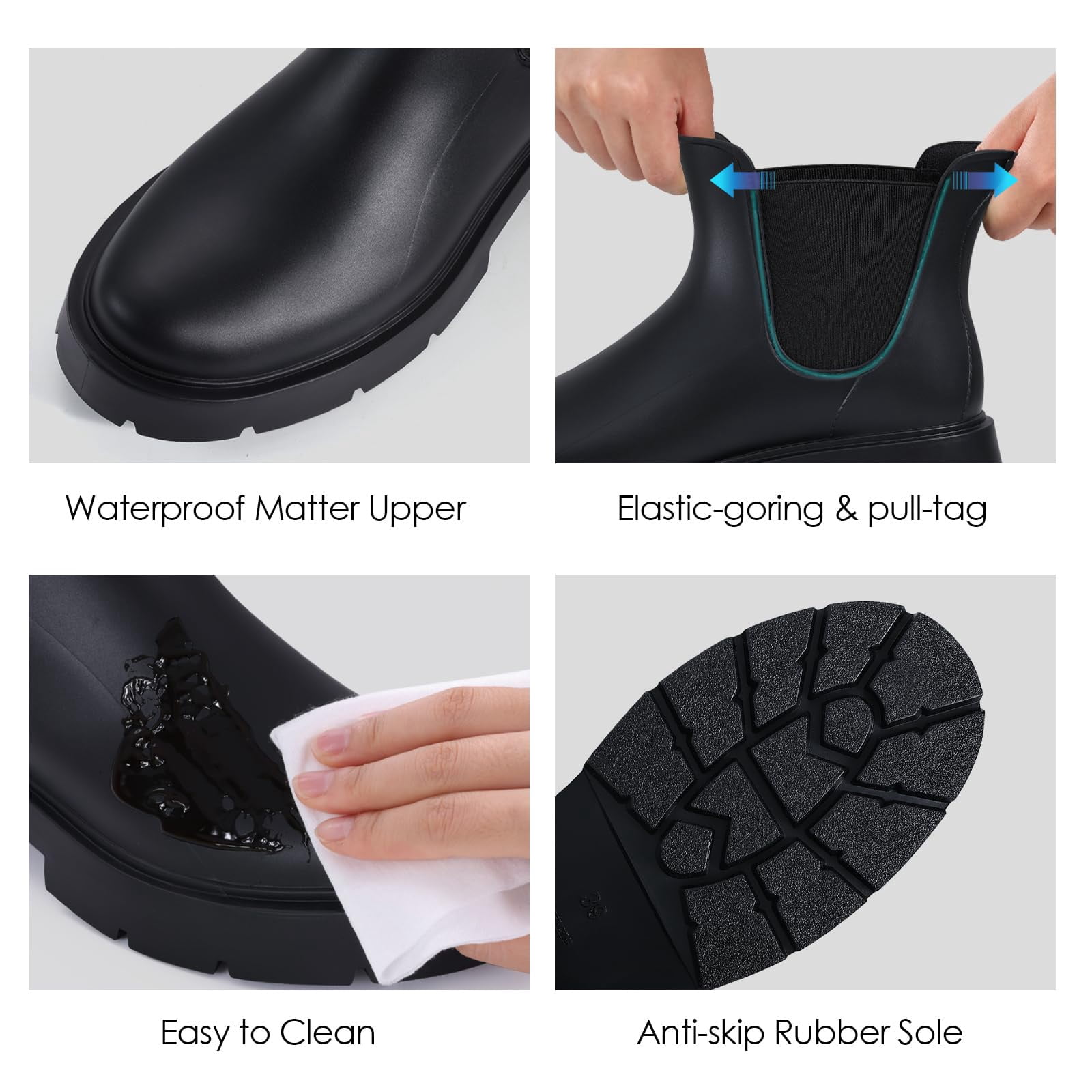 Comwarm Women's Ankle Rain Boots Waterproof Chelsea Boots, Platform Black, Size 8.5
