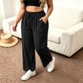 thumbnail image 2 of SBYOJLPB Women's Plus Size Pants Solid Color Elastic Waist Drawstring Pants with Pocket, 2 of 7