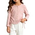 thumbnail image 5 of Rrxhxhs Cardigan for Girls Solid Color Crew Neck Side Drawstring Button Front Long Sleeve Loose Casual Cover Up, 5 of 6