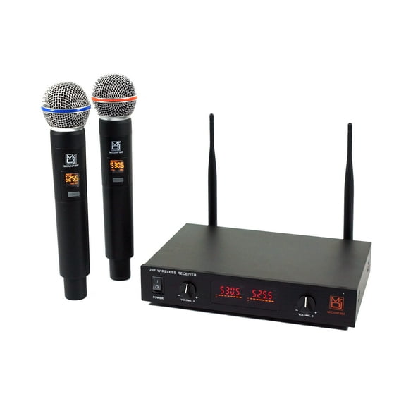 MR DJ MICUHF300 Dual UHF Wireless Microphone System Kit with 2 Handheld & LED display