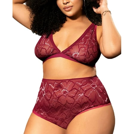 Mapale 2pc Set PLUS: Triangle Bralette  High Waist Panty (8648X) 2X/3X Burgundy