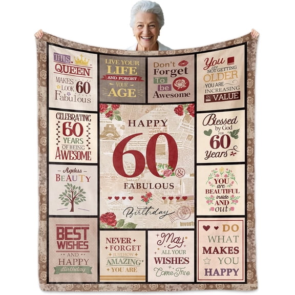 60th Birthday Gifts for Women, 60 Year Old Birthday Gifts for Women, Gift for 60 Year Old Woman, Happy 60th Bday Decorations for Woman,1965 Bday Gift Blanket 60"X50", Present for Age Sixty