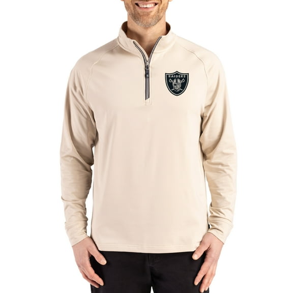 Men's Cutter & Buck Tan Las Vegas Raiders Adapt Eco Knit Stretch Recycled Quarter-Zip Pullover