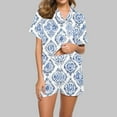 thumbnail image 2 of Women's Two Piece Ocean Print Short Sleeve Button Shirt Shorts Pajama Graphic Night Shirt and Shorts Set Sleepwear, 2 of 7