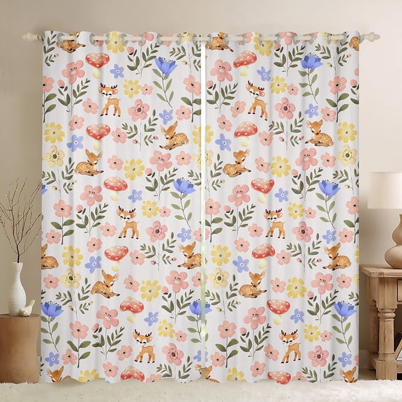 Feelyou Pink Floral Flower Black Out Curtains for Kid, Vintage Elegant Style Curtains Pack of 2 (42x63 Each), Rustic Farmhouse Deer Bedroom Curtains, Blackout Curtains Bedroom Decor