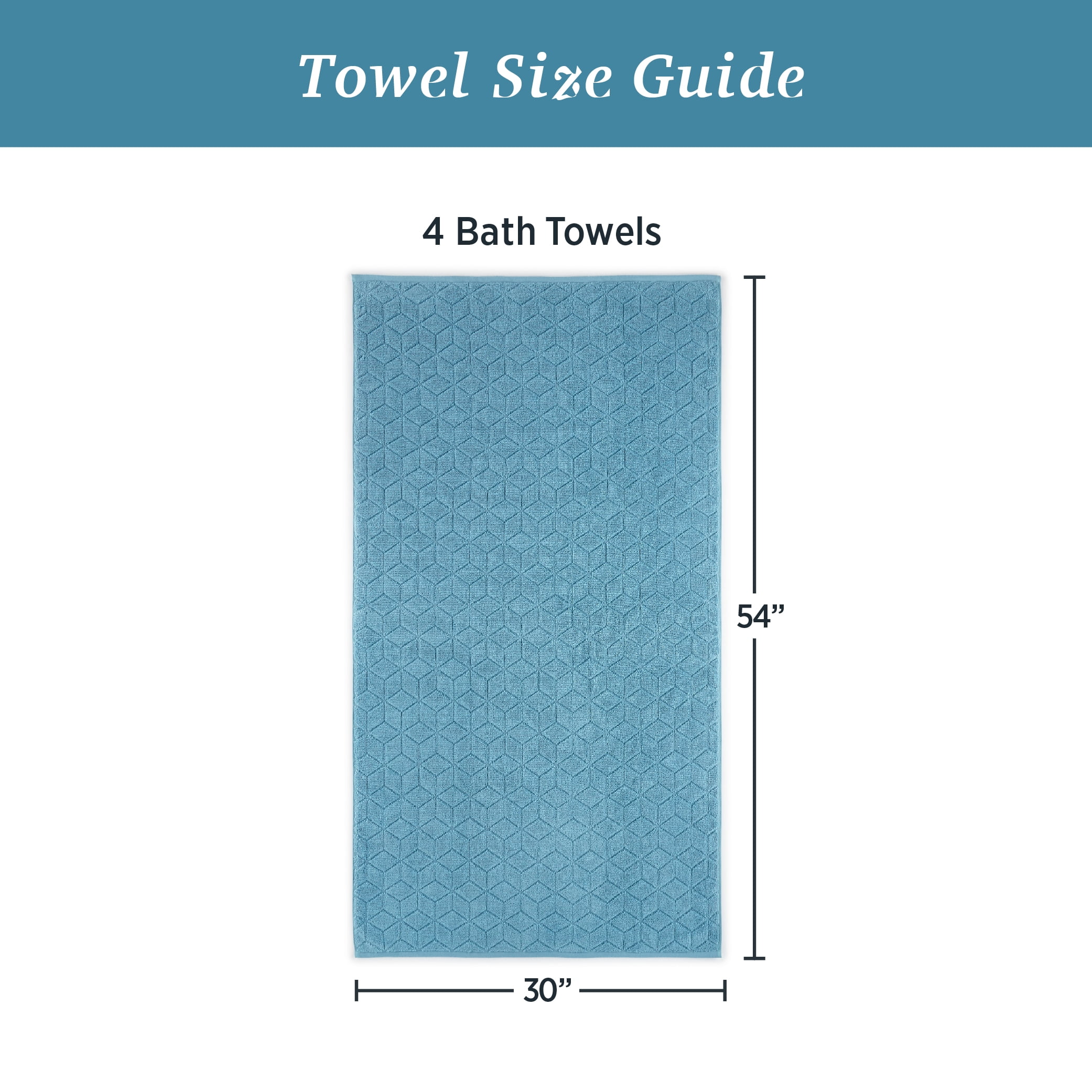 WelHome 100% HYGROCOTTON® 4-Piece Textured Soft Bath Towels Set, Delphinium Blue, 550 GSM, 30" x 56", Large, Absorbent & Plush Bathroom Towels