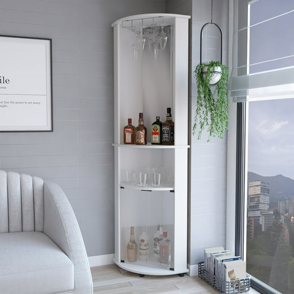 Miekor Furniture Corner Bar Cabinet Rialto, Living Room, White 4572