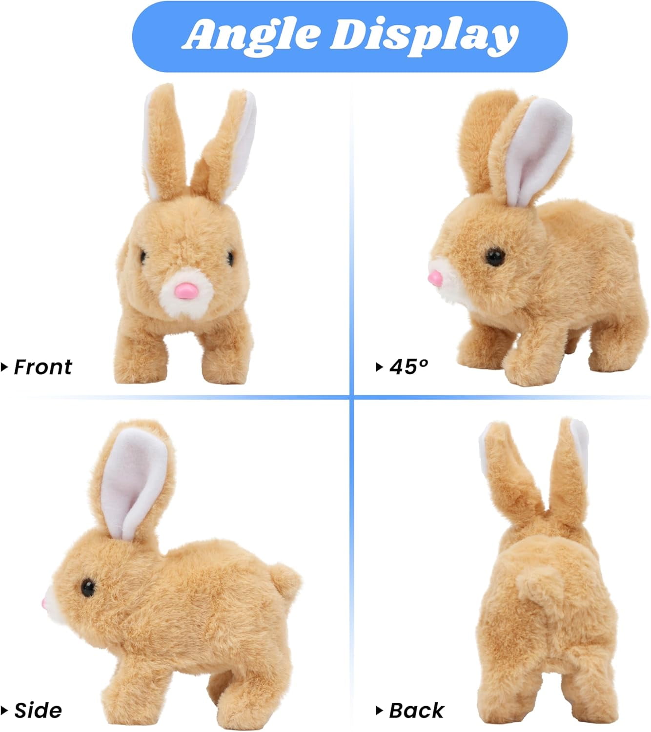 KUNPENG Interactive Electronic Pet Plush Bunny Toy, Hopping Rabbit with Sounds & Movements, Animated Walking Toy with Wiggling Ears & Twitching Nose, Easter & Birthday Gift for Toddlers & Kids