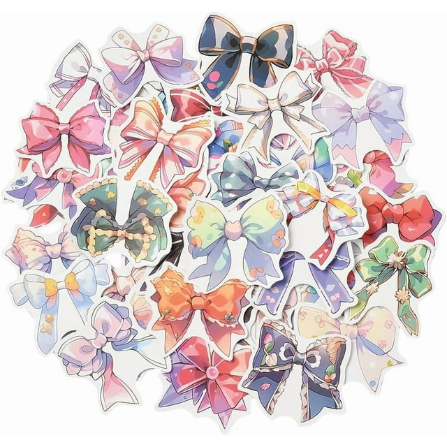 Paquete de 200 pegatinas para manualidades, pegatinas de coqueta, coloridas, estéticas, de PVC, con lazo, de vinilo, impermeables, retro, vintage, exquisitas, decorativas.