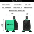 thumbnail image 4 of Seedfactor 800GPH Aquarium Pump (3000L/H, 24W), Ultra Quiet Water Pump with 10ft. High Lift, Fountain Pump with 6.5ft. Power Cord, 3 Nozzles for Fish Tank, Pond, Aquarium, Statuary, Hydroponics, 4 of 7