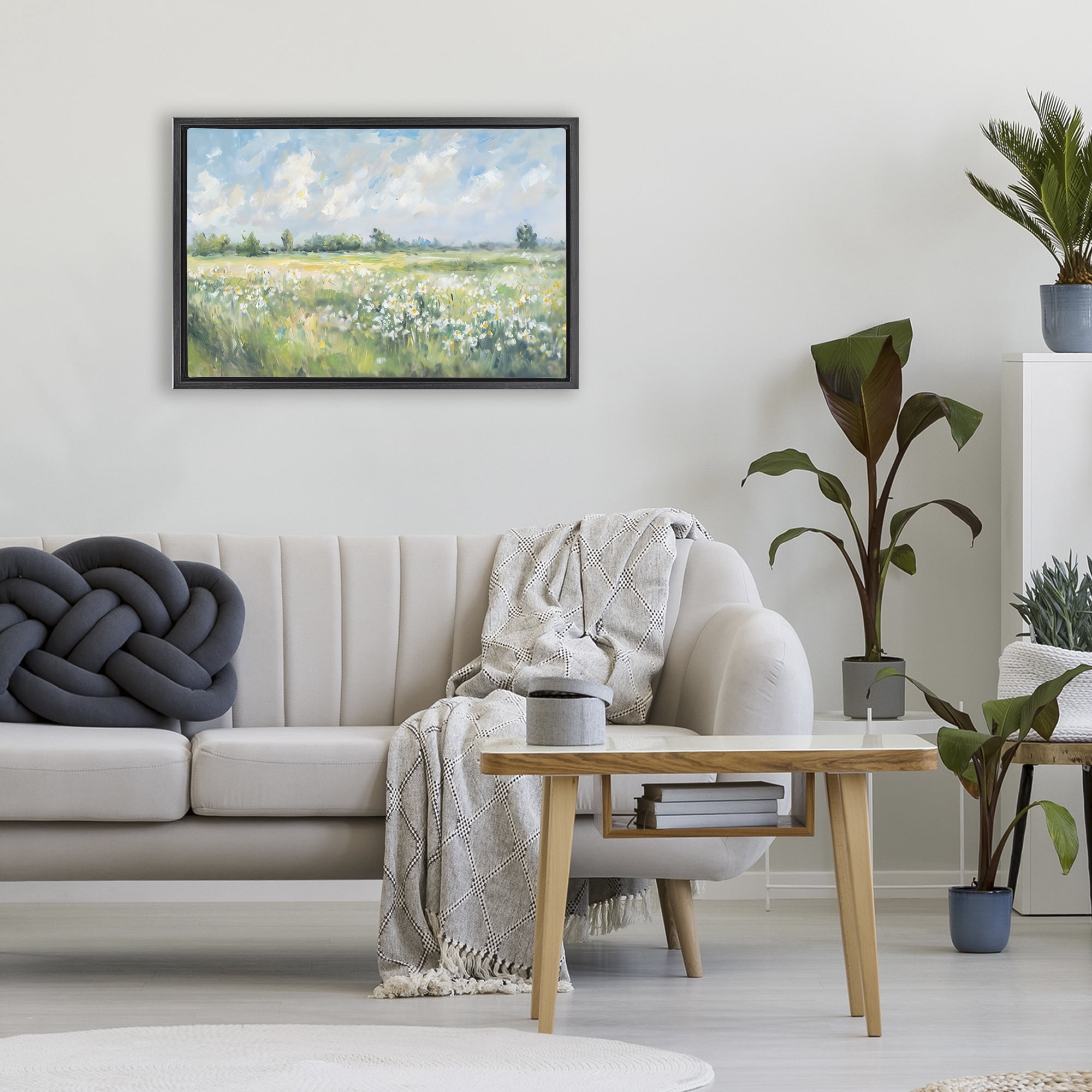 Stupell Industries Daisy Field Landscape Impression Black Framed Floater Canvas Wall Art, design by Creative Studio