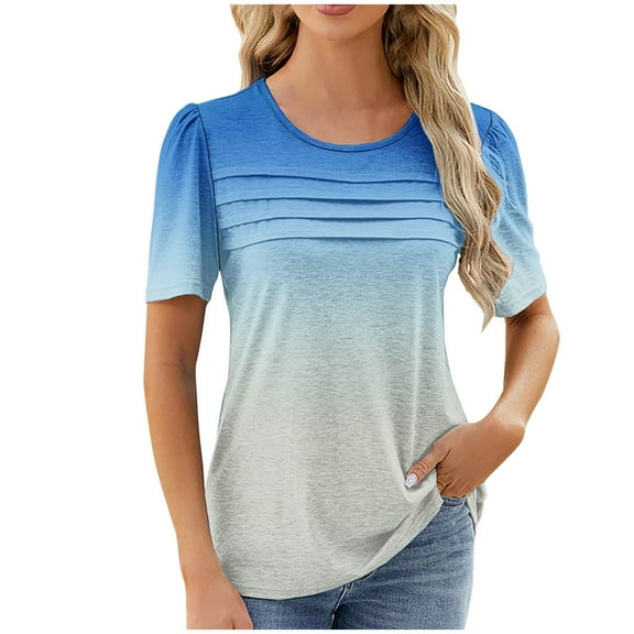 Patlollav Women Tees Under $10, Plus Size Gradient Color Print Women's Tops Casual Short Sleeve Round Neck Blouses Shirts