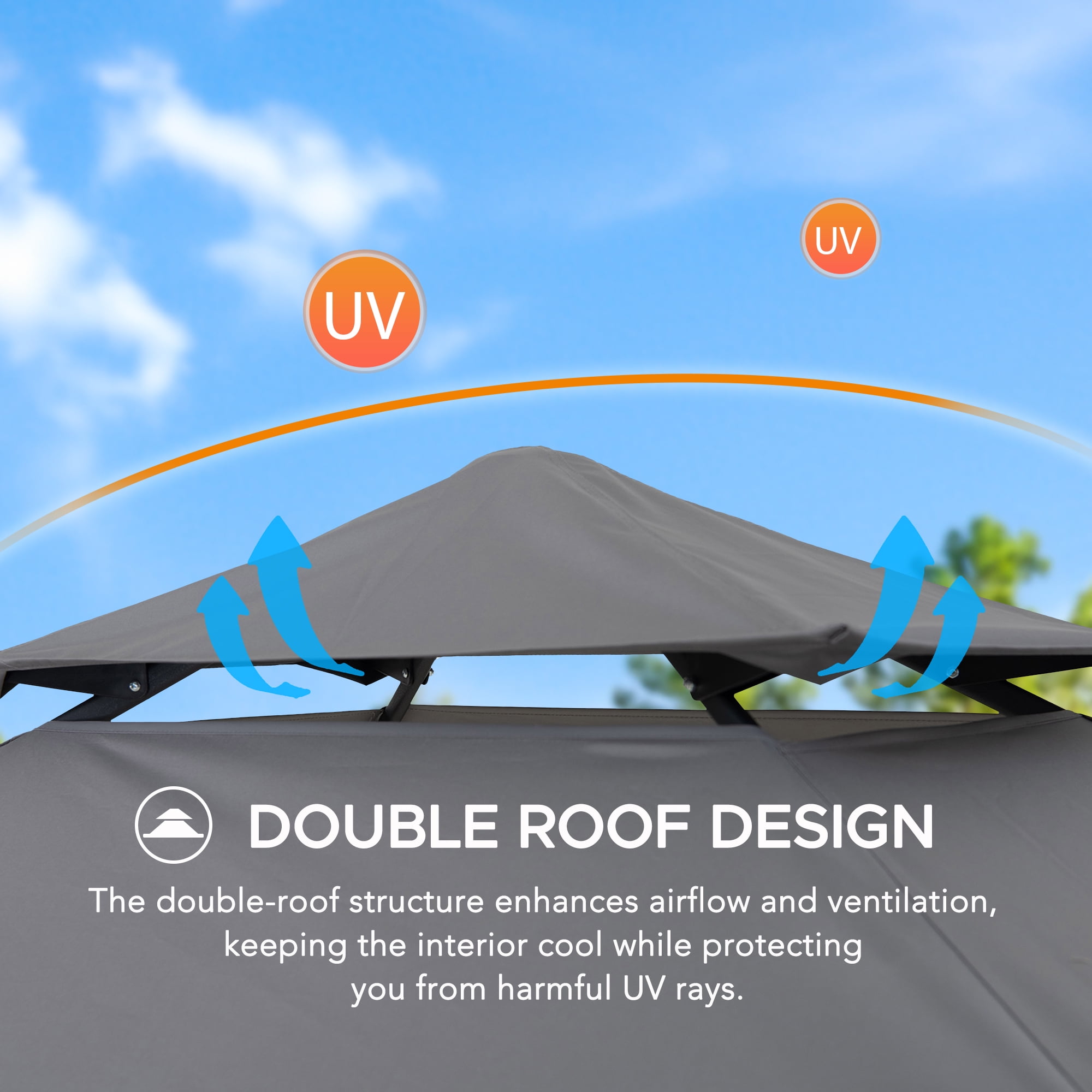 Sunjoy 8' x 5' Grill Gazebo Double Tiered Outdoor Gazebo Standing-Height Canopy with Magnetic LED Light, Adjustable Ceiling Height, for BBQ,Picnics, Outdoor Events, Gray