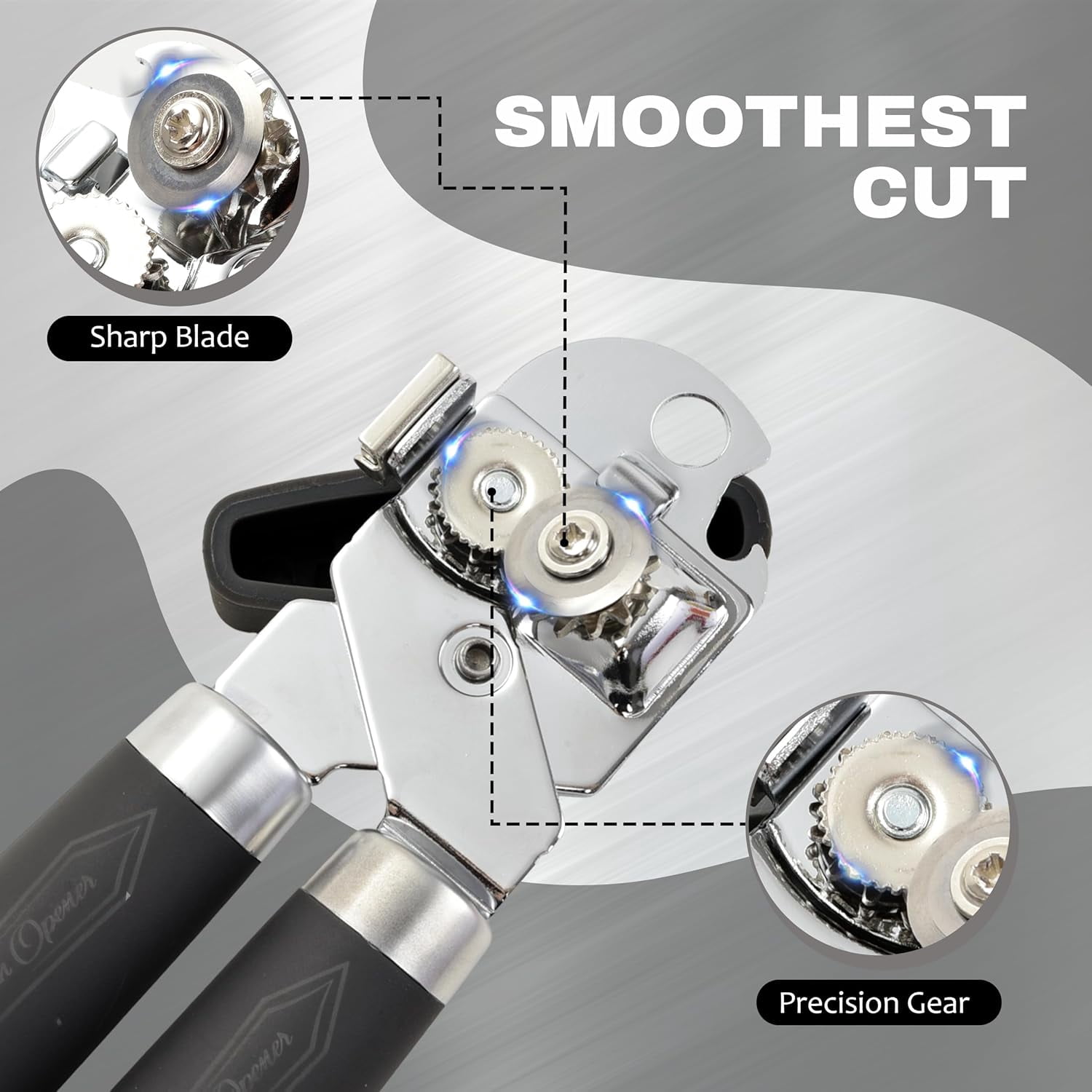 FRKSMD-Manual Can Opener with Magnet – Heavy Duty Hand Can & Bottle Opener, Stainless Steel Blade Smooth Edge Cutter, Ergonomic Rubber Grip, Easy Turn Kitchen Tool for Seniors, Arthritis Friendly (Bl