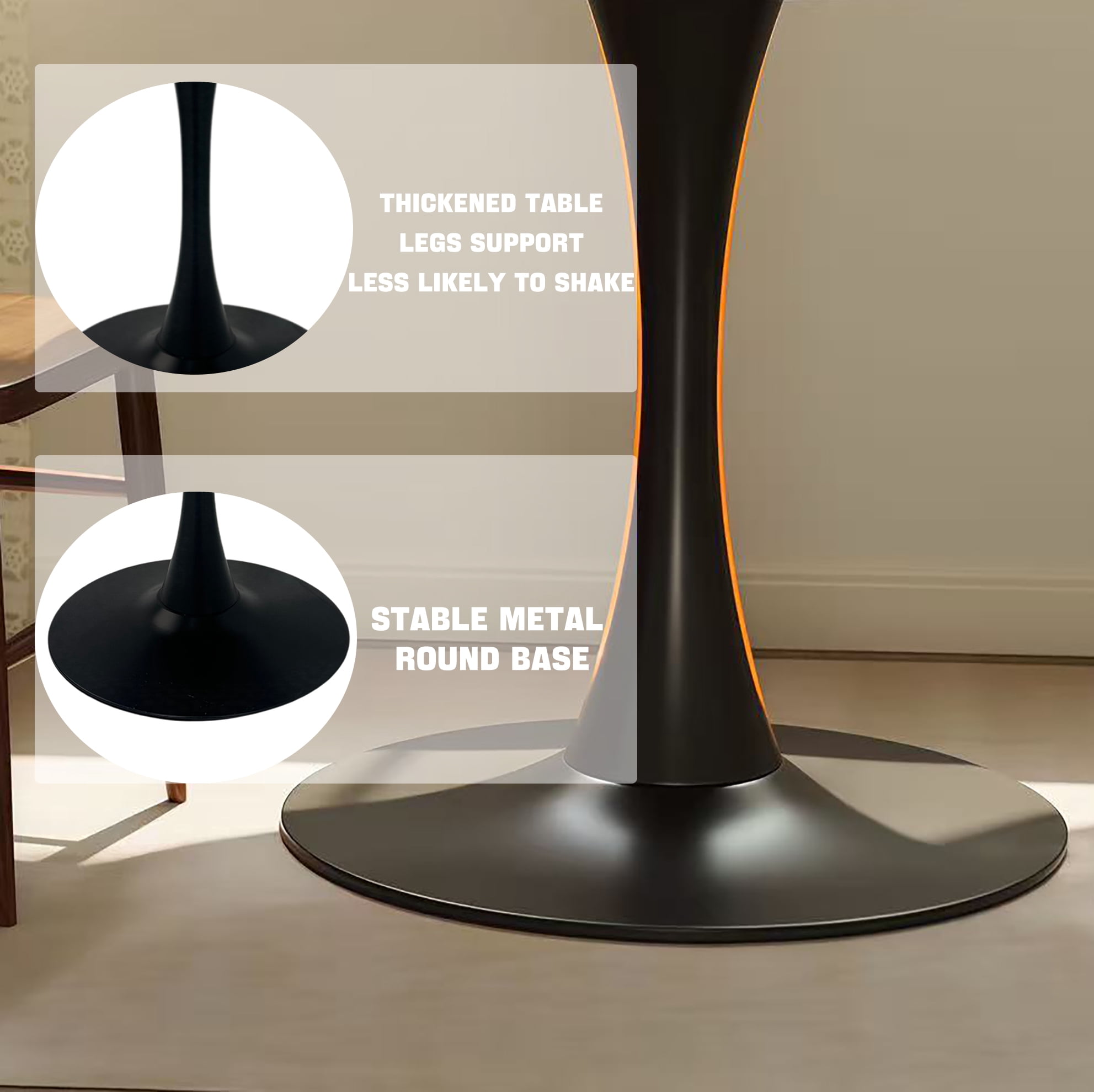 Square Tulip Dining Table, Mid Century Modern Single Metal Pedestal Bistro Table, Thickened Edge Easy Clean Tabletop, Space Saving Table for Kitchen Small Apartment Cafe