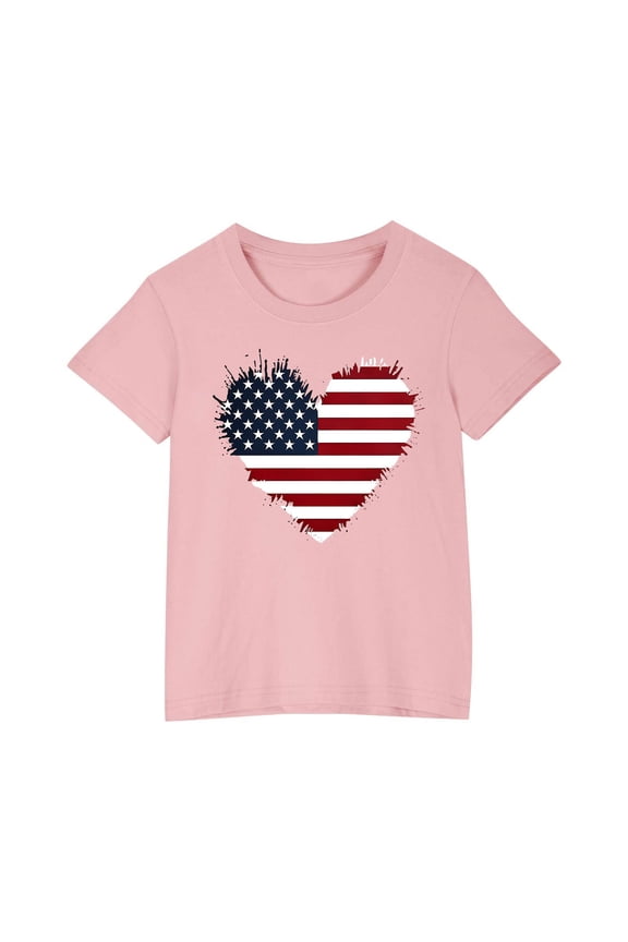 Kids America Flag 4th of July Shirt Toddler Kids Boys Girls Patriotic USA Shirt, Red White and Blue Tee Top