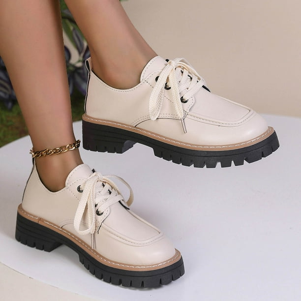 Xucatan Women's British Style Leather Loafers, Fashion Lace-Up Low Top Shoes with Mid Heel, Comfortable Casual & Dressy Oxfords for Women Gift
