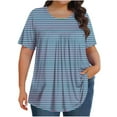 thumbnail image 2 of QUNYINEY Short Sleeve Spring Tops for Women 2025 Crew Neck Casual Striped Blouses Loose Pleated Plus Size Pullover Tops, 2 of 6