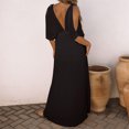 thumbnail image 4 of Robes Maxi d'Été pour Femmes 2023 Décontractées Robe Maxi d'Été Décontractée Bohème Florale Col en V Manches Courtes Bouffantes Robe de Plage Longue Robe à Manches Courtes en Liquidation, 4 of 9