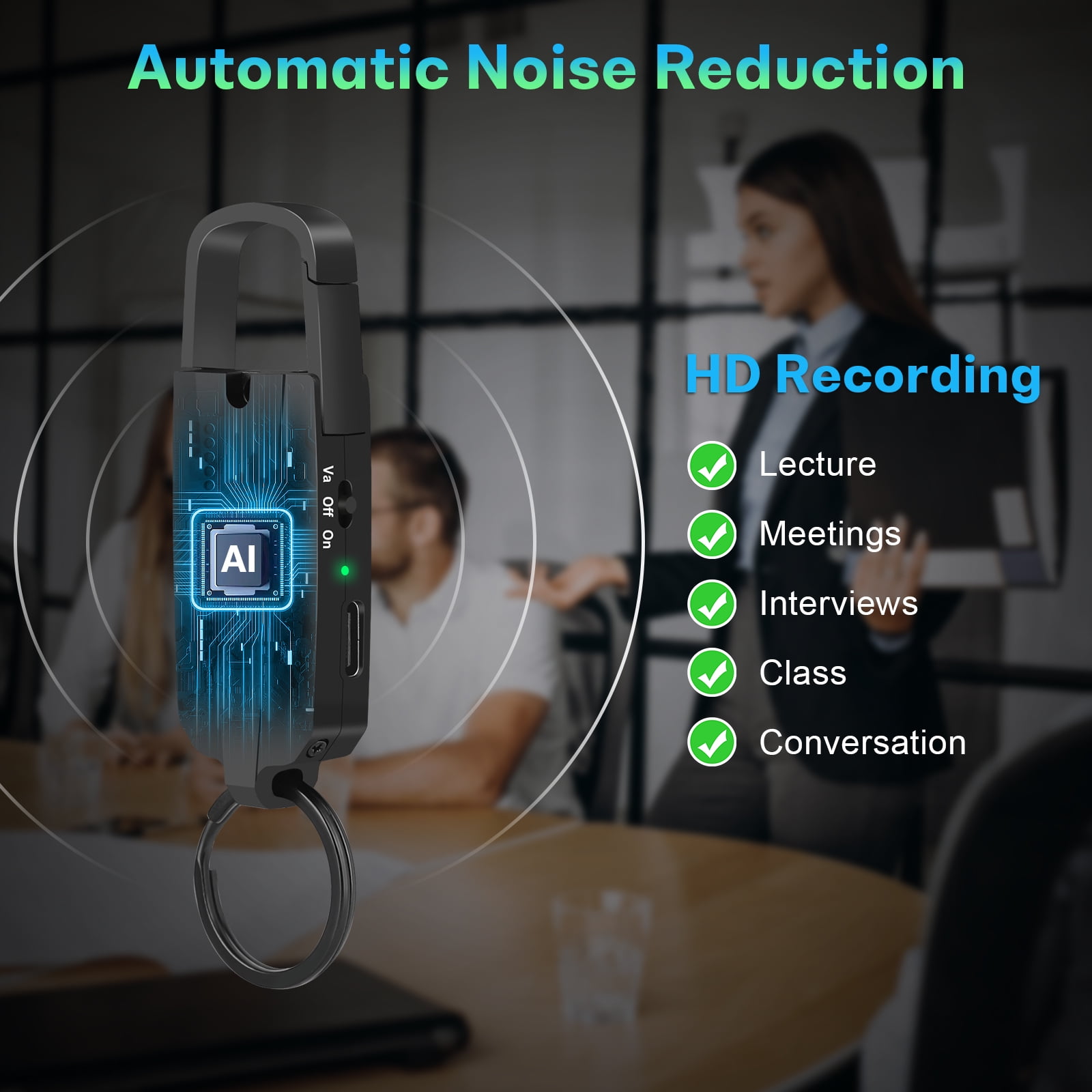 RONY 64GB Digital Voice Recorder with Playback - 760 Hours Keychain Voice Activated Recorder - Noise Reduction Audio Recording Device for Lectures Meetings Music