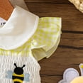 thumbnail image 5 of Baby Girls Jumpsuit Short Sleeve Peter Pan Collar Romper Dress Smocked Bodice Bee Embroidery Matching Bow Headband Set For Infant Holiday Daily Wear, 5 of 8