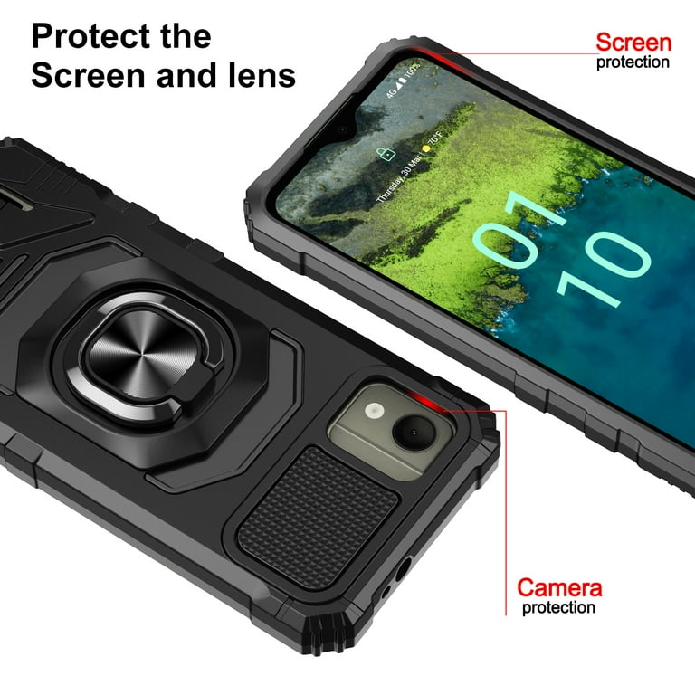 Nokia C110 Case, Military Grade, w/ Screen Protector, Ring Mount