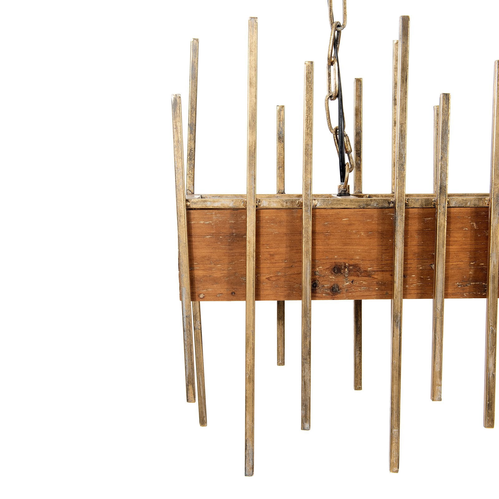 Woven Paths Rustic Wood Ceiling Light with Metal Rod Accents