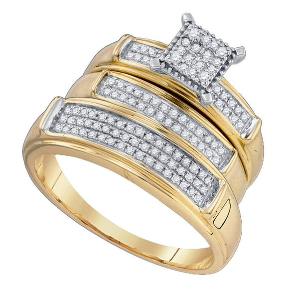 10kt Yellow Gold His Hers Round Diamond Square Matching Wedding Set 3/8 Cttw